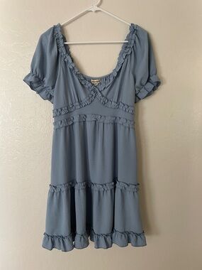 Inspired Hearts Light Blue Ruffle Midi Dress
